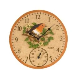 Outside In 12" Robin Wall Clock & Thermometer